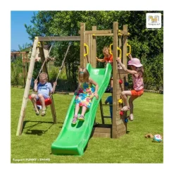 Fungoo Aires De Jeux<Aire De Jeux Funny 3 : Toboggan - Balancoire Simple - Mur D'Escalade Et Bac A Sable