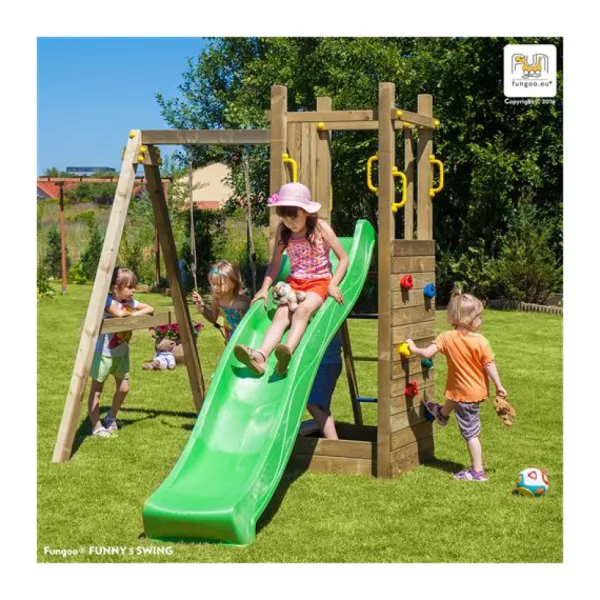 Fungoo Aires De Jeux<Aire De Jeux Funny 3 : Toboggan - Balancoire Simple - Mur D'Escalade Et Bac A Sable