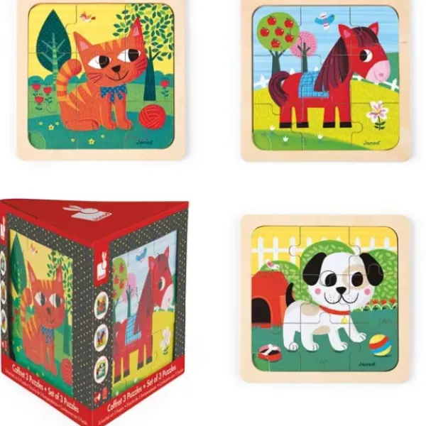 Janod Puzzles Bois<Coffret 3 Puzzles Tornado Titus Et Felix
