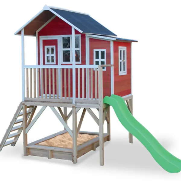 Exit Toys Aires De Jeux<Maison En Bois Loft 550 Rouge Avec Bac A Sable Et Toboggan