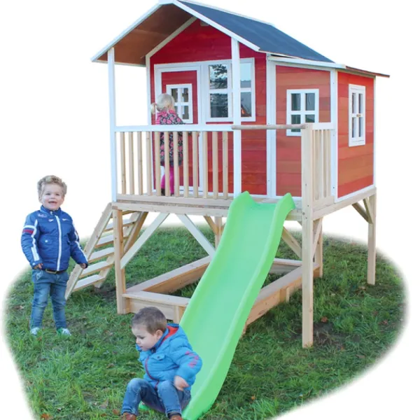 Exit Toys Aires De Jeux<Maison En Bois Loft 550 Rouge Avec Bac A Sable Et Toboggan