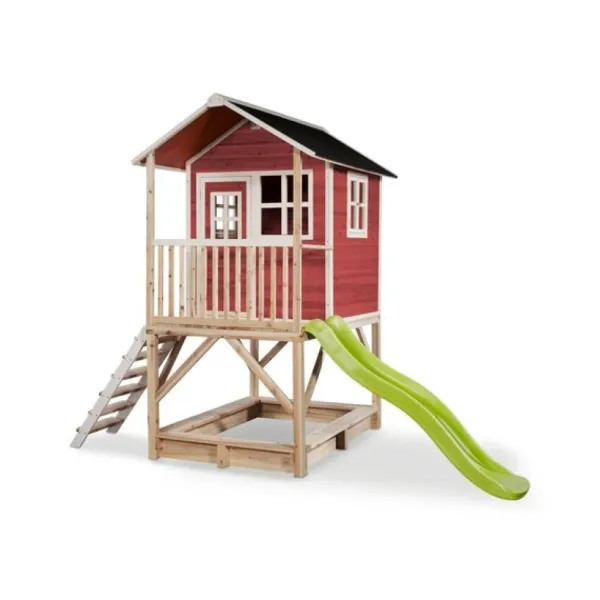 Exit Toys Aires De Jeux<Maison En Bois Loft 500 Rouge Avec Toboggan Et Bac A Sable