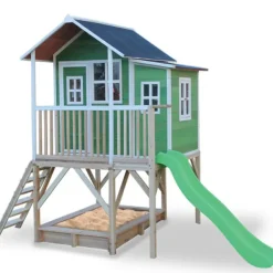 Exit Toys Aires De Jeux<Maison En Bois Loft 550 Verte Avec Bac A Sable Et Toboggan