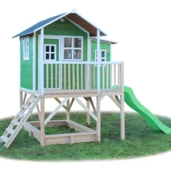 Exit Toys Aires De Jeux<Maison En Bois Loft 550 Verte Avec Bac A Sable Et Toboggan
