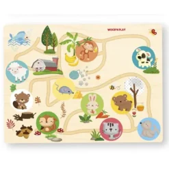 WOOD N PLAY Puzzle Bébé / Enfant<Puzzle Circuit En Bois Avec Animaux