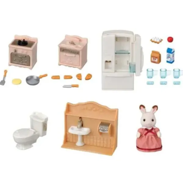 Sylvanian Families Mondes Imaginaires< - 5449 - Set Ameublement Cosy Cottage Et Maman Lapin Chocolat
