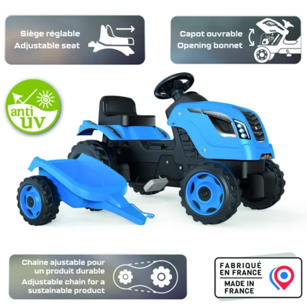 Smoby Tracteurs À Pédales<Tracteur Farmer Xl Bleu + Remorque